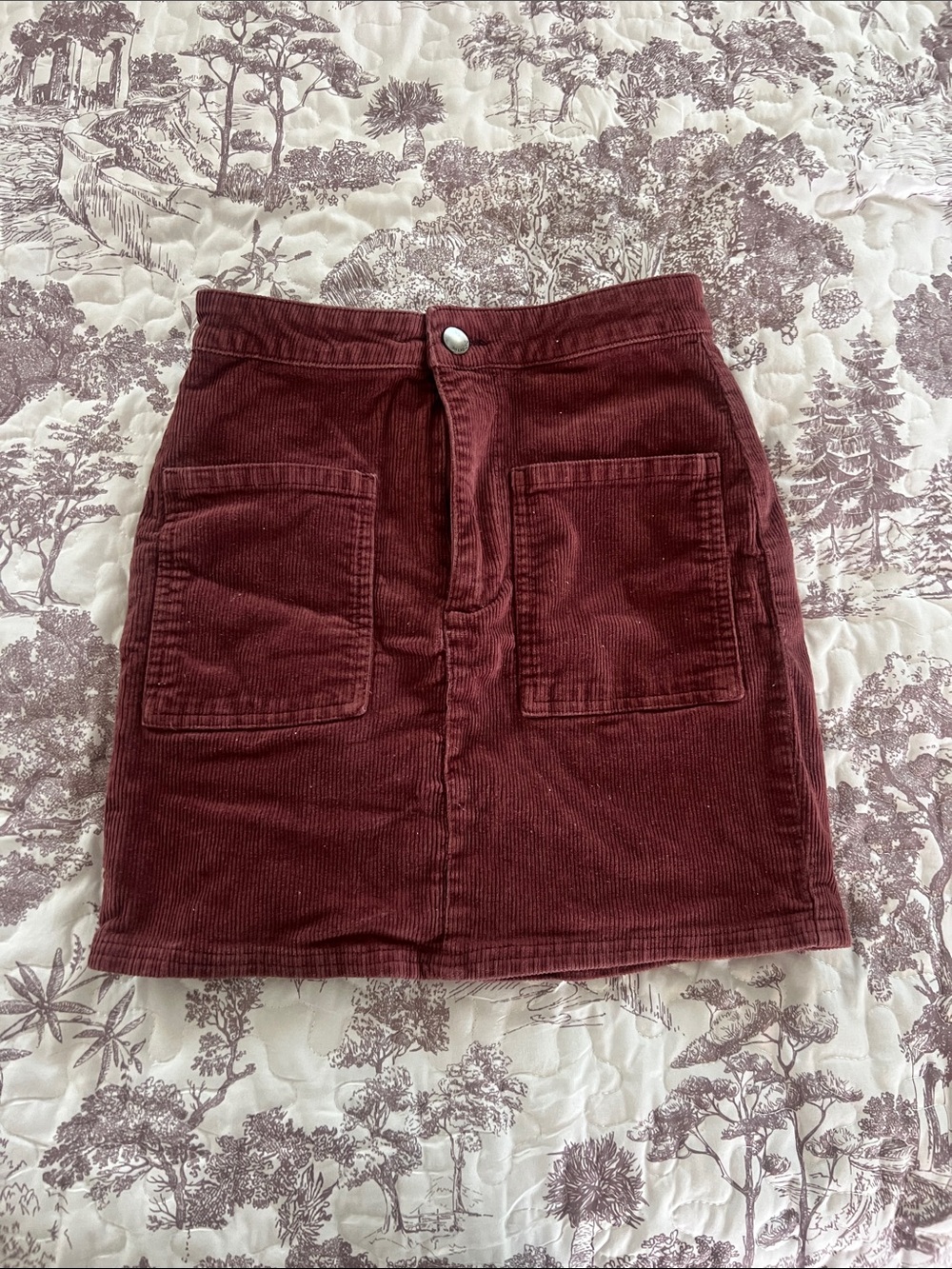 Billabong Burgundy Corduroy Patch-Pocket Mini Skirt